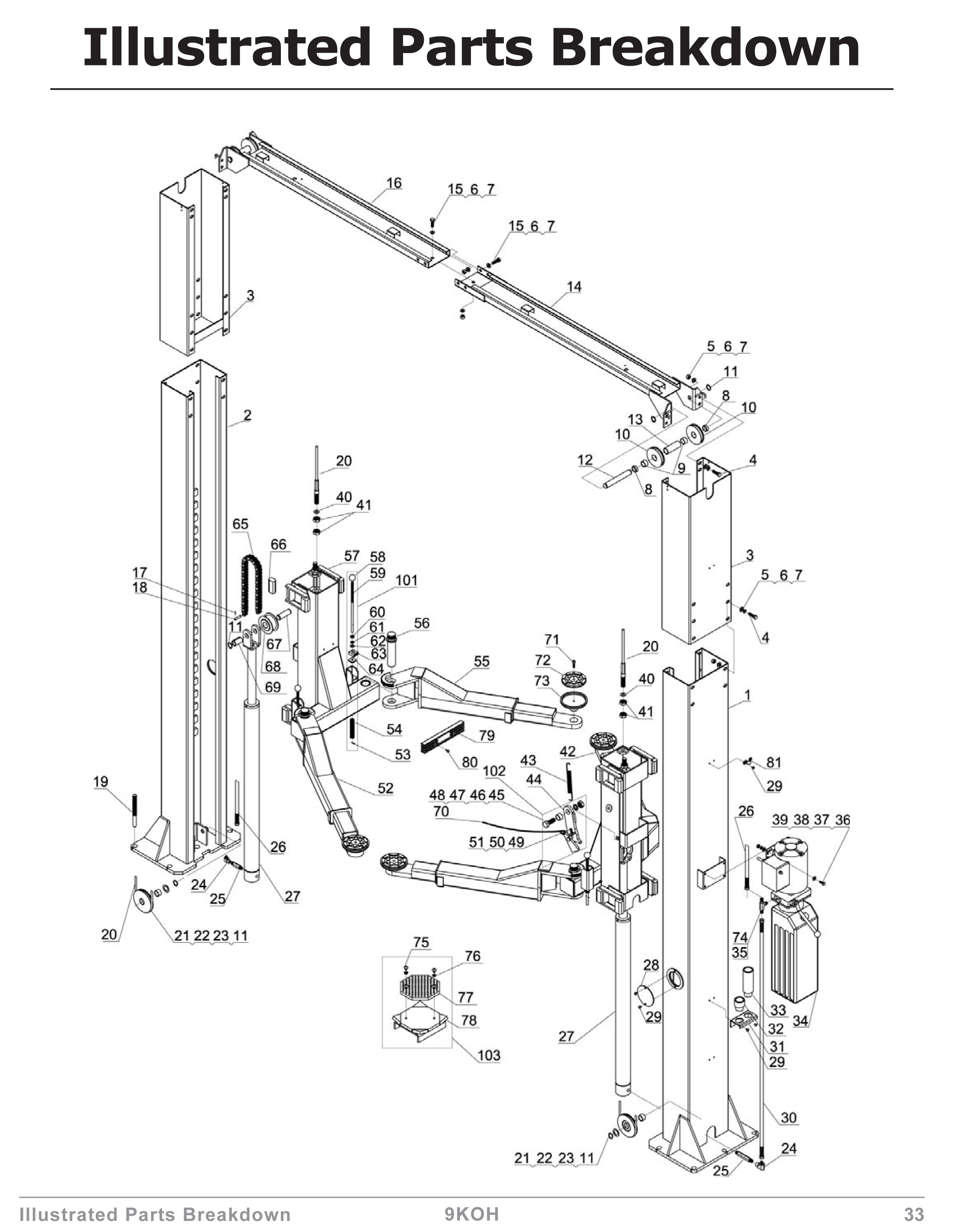 Atlas 9KOH 2-Post Lift Diagram 