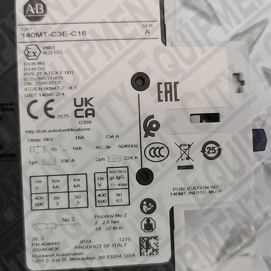 Corghi 3-80147 ALLEN BRADLEY Overload Cut Off Switch 140M C2E C16 10 16A