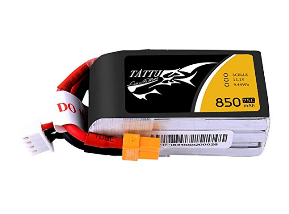 Tattu 11.1V 3S 850mAh 75C LiPo Battery Pack with XT30 Plug