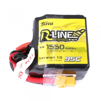 Tattu R-Line 1550mAh 95C 4S1P Square lipo battery pack with XT60 Plug | TA-RL-95C-1550-4S1P-Square