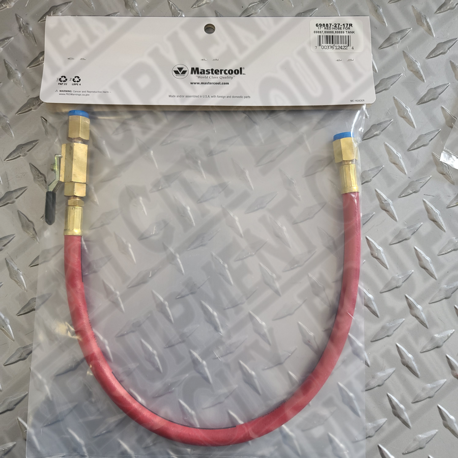 Mastercool 69887-27-17R Commander Red High Side Tank Hose with Ball Valve 17 Inches