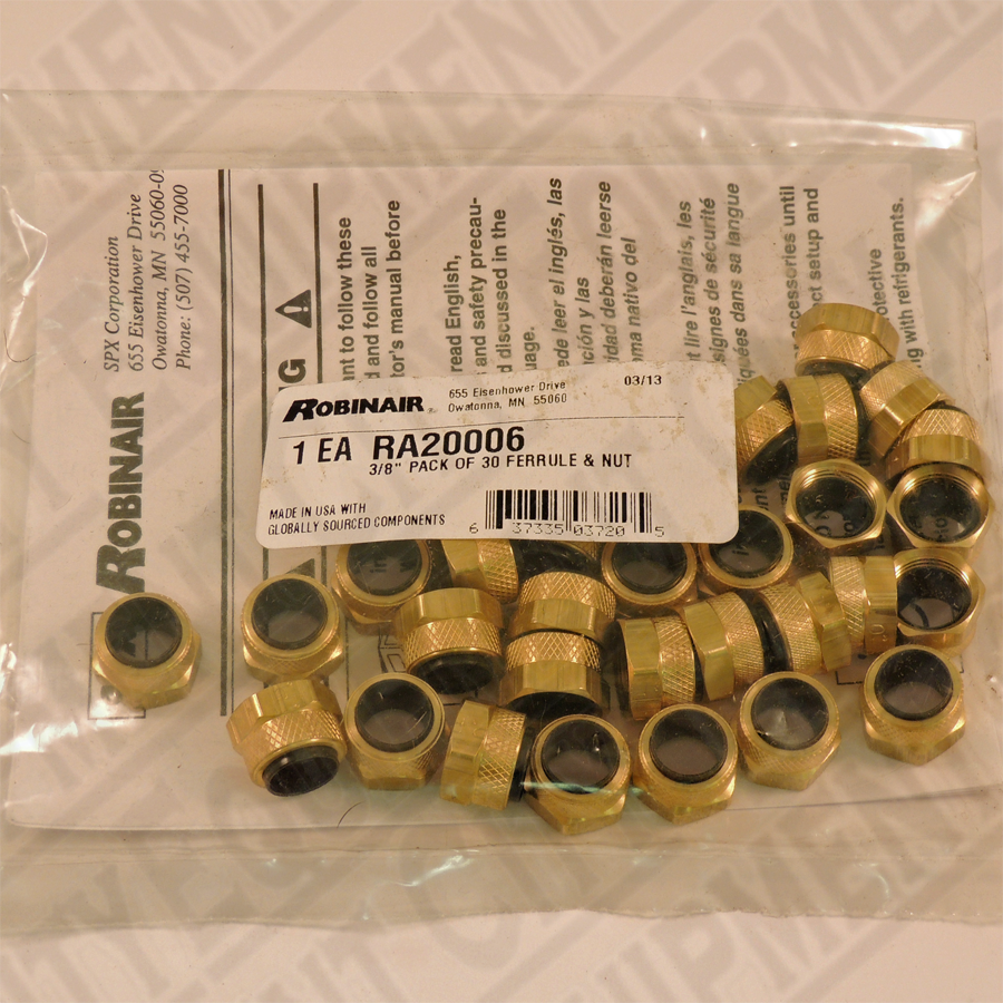 RA20006 ROBINAIR 3/8" FERRULE AND NUT 30 PER PACKAGE