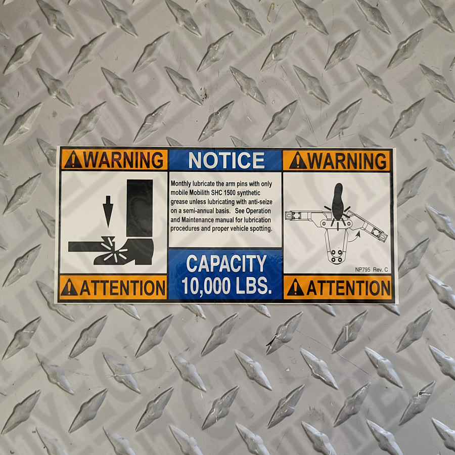 Rotary NP795 WARNING & CAPACITY NAME PLATE