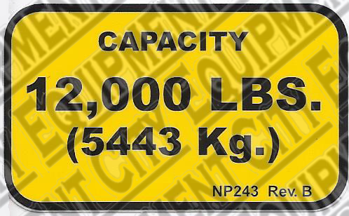 Rotary NP243 12000lb CAPACITY NAMEPLATE - Included in FA5203KIT