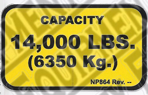 Rotary NP864 14 - 000# CAPACITY NAMEPLATE