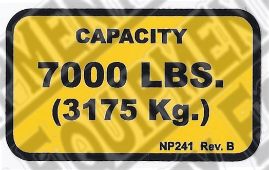 Rotary NP241 7000lb CAPACITY NAMEPLATE - Included in FA5203KIT