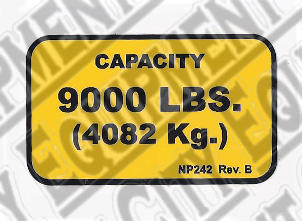 Rotary NP242 9000lb CAPACITY NAMEPLATE - Included in FA5203KIT