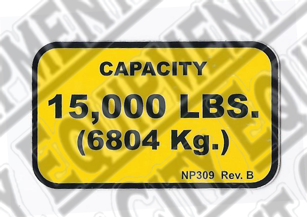 Rotary NP309 15000lb  CAPACITY NAMEPLATE - Included in FA5203KIT