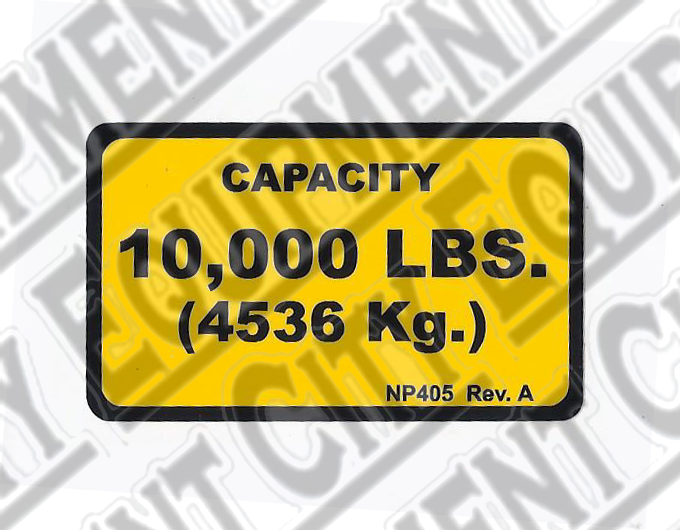 Rotary NP405 10000lb  CAPACITY NAMEPLATE - Included in FA5203KIT