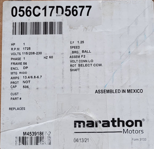 MT-RSR MO2165 1 HP MOTOR ONLY FOR AMMCO LATHES